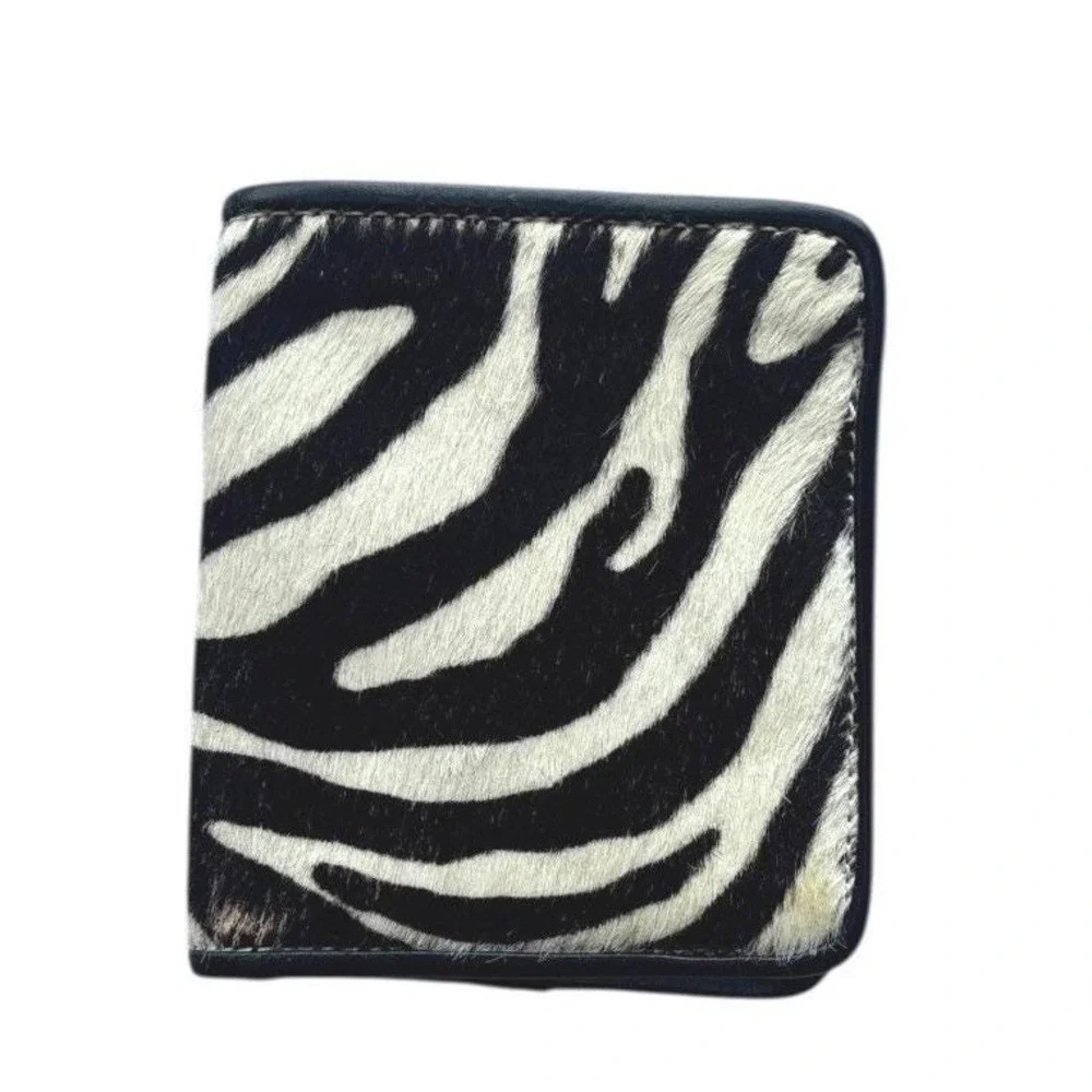 Paul Smith Zebra Print Calf Hair Leather Bifold Wallet Black White Made in Italy